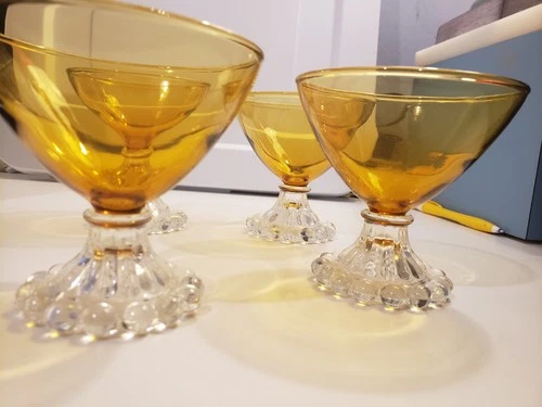 Anchor Hocking Glass Champagne Sherbet Berwick Boopie  Amber (set of 4)  Vintage