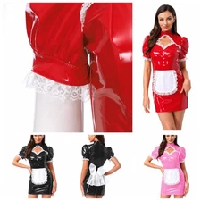 Womens Dress Themed Party Costume Sexy Uniform Clubwear PU Leather Cosplay Rave