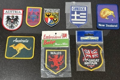 Lot Of 8 Different Countries Patches Wales Great Britain Greece Fiji Austria Etc
