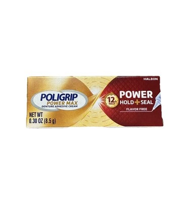 3X Poligrip Power Max Denture Adhesive Cream - .30 oz Long-Lasting Ho