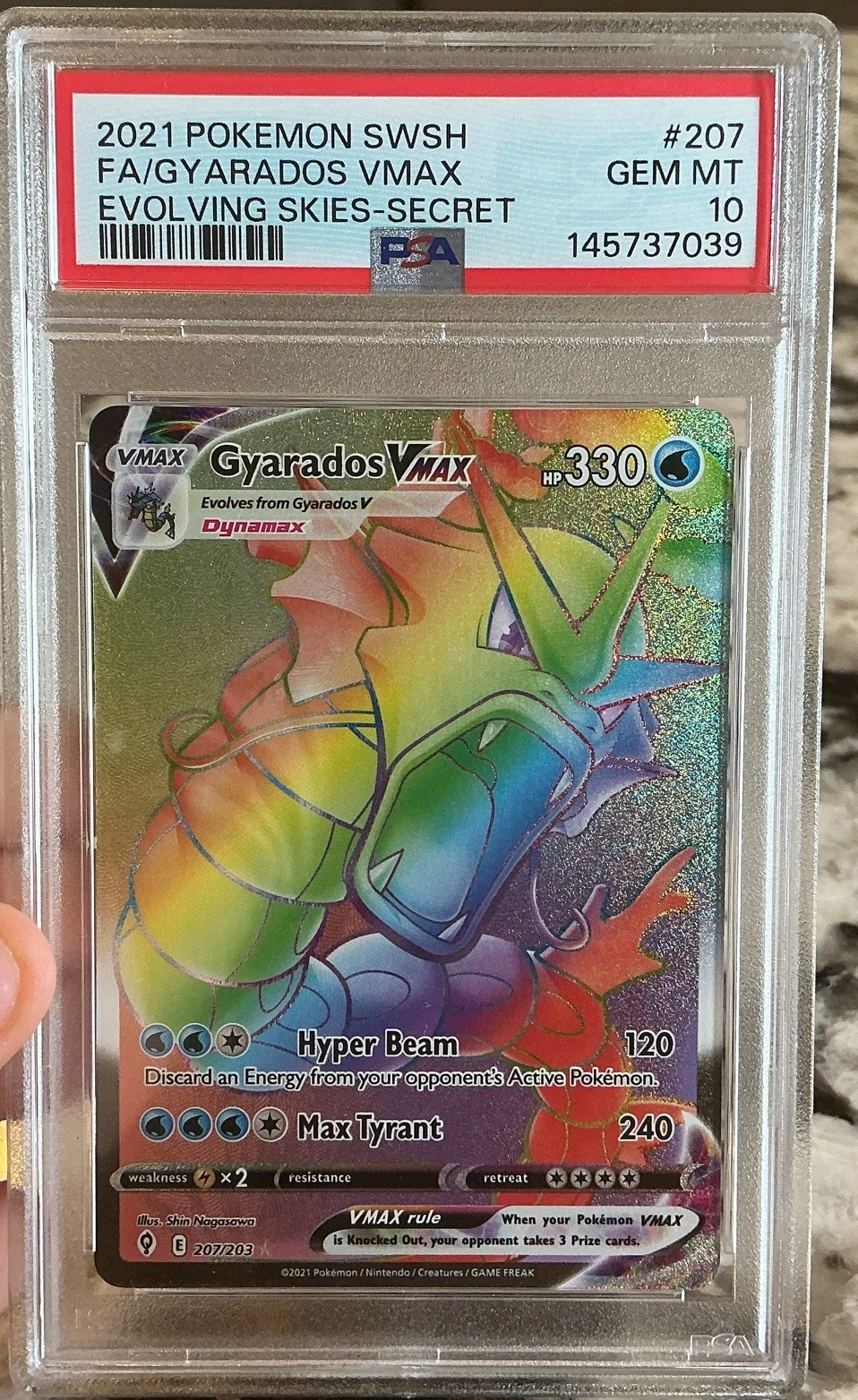 Gyarados VMAX PSA 10 English Pokemon Card 207 Evolving Skies 2021 Rainbow