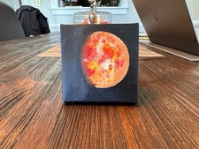 Waning Gibbous Harvest Moon painting, signed by artist 3.125" x 3.125" 