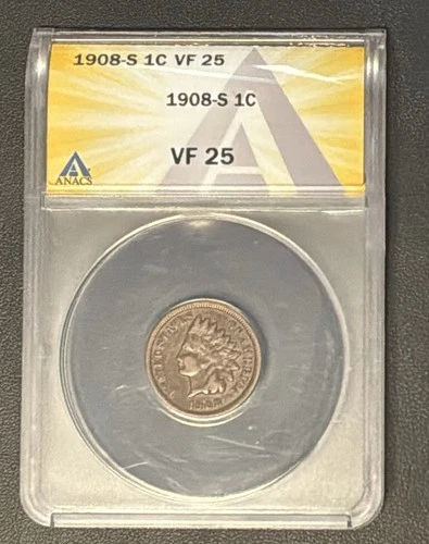 1908-S Indian Head Cent Penny VF 25 ANACS