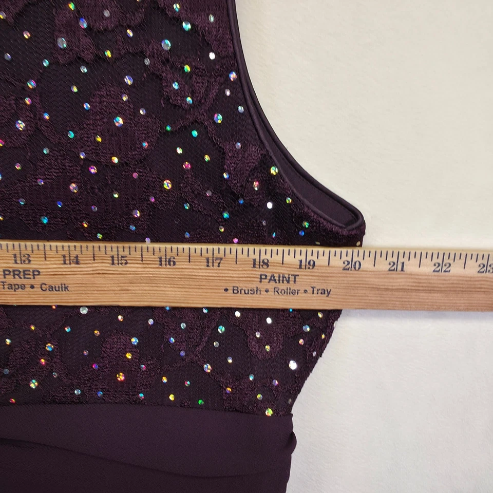 Maxi Vestido Para Mujer Colección R&M 16 Púrpura Floral Lentejuelas Encaje Babydoll Formal Foto 3 de 4