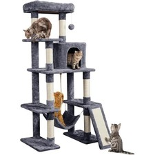 Árbol para gatos multinivel Yah 63" con postes rascadores de sisal, hamaca colgante condominio