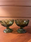 Vintage Anchor Hocking Fairfield Green Glass Footed Compote Dishes
