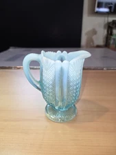 Victorian Opalescent Blue Pearline Pressed Glass Richelieu Creamer Jug Davidson