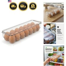 Fridge Bin Egg Holder for Refrigerator, 14-Egg Storage Container with Lid, St...