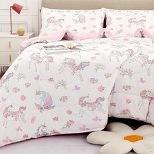 Kids Full Bedding Sets for Girls, Soft Full Full 7 pcs White Unicorn