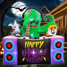 Halloween Inflatables,6FT DJ Octopus Playing Music on Turntables with Ghost D...