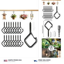Screw in Hooks with Safety Buckle, 2.2 in Black Ceiling Hooks for Hanging Pla...