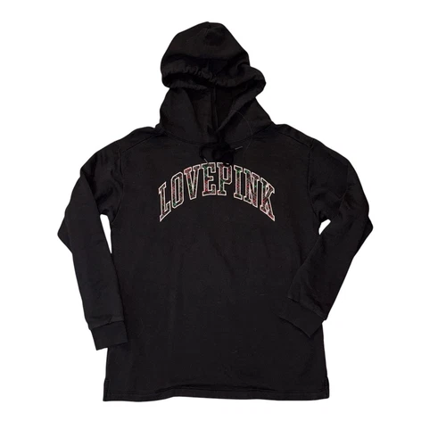 UNDERCOVER Felpa con cappuccio VS PINK Campus donna XS extra small Victoria’s Secret nera logo a quadri