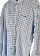Peter Millar Shirt Blue Checkered Button Down Collar  100% Cotton L