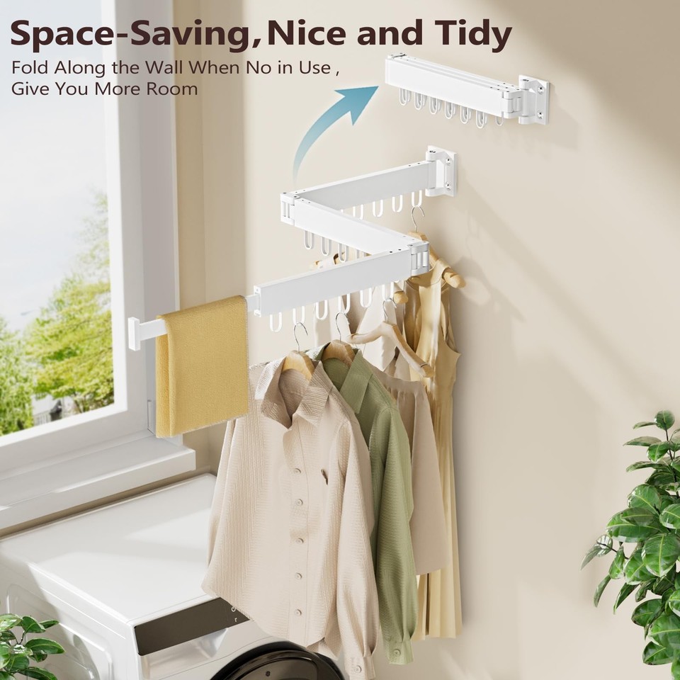 Clothes Drying Rack Wall Mounted, Space-Saving Drying Rack Clothing ...