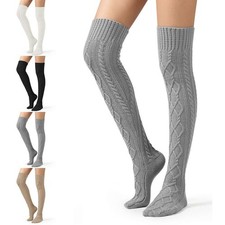 Women's Cable Knit Thigh High Socks Over Knee Stockings Winter Long Boot Warmers