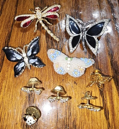#25 Brooch Lot, Butterfly, Dragonfly, Vintage To Modern Costume Jewelry
