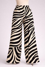 Wide-Leg Zebra Print Pants Black Beige Animal Theme for Women