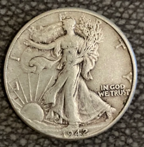 WALKING LIBERTY Half Silver Dollar (50 Cents) 1942 P Circulated Good Condition