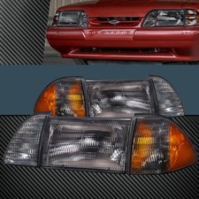 Headlights Ford Mustang 1987-1993 Halogen Pair 6pcs Set Stock Smoke With Amber