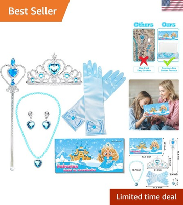 #ad Princess Dress Up Accessories Set of 6 Elsa Crown Wand Gloves Jewelry Gift Set $11.69