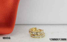 HUGGY HOOP EARRINGS 10K GOLD PLATED 925 STERLING SILVER 7 CZ STONES HINGED