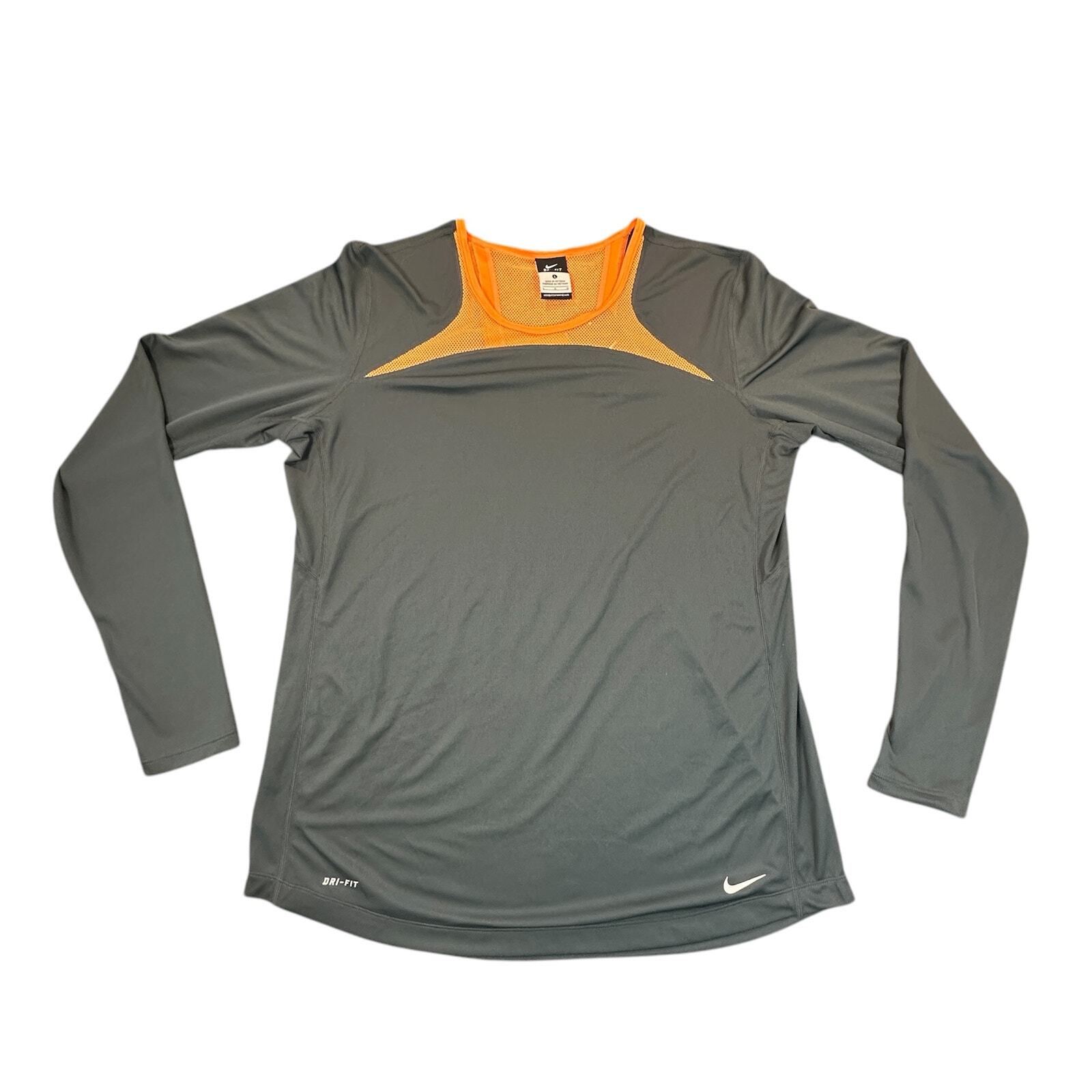 Nike Shirt Womens Large Grey Orange Young and Fast Dri Fit Performance Active