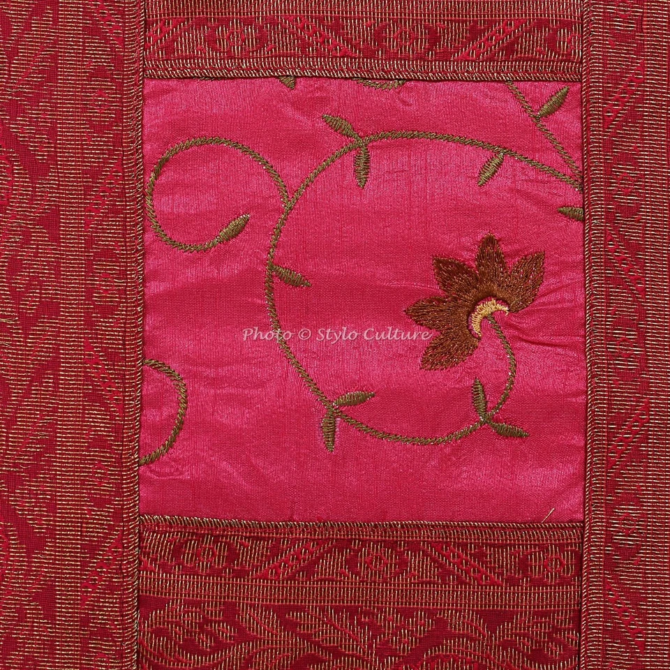 Ethnic Polydupion Decoration Home Cushions Pink Embroidery Floral Pillow Covers - Image 3 of 3