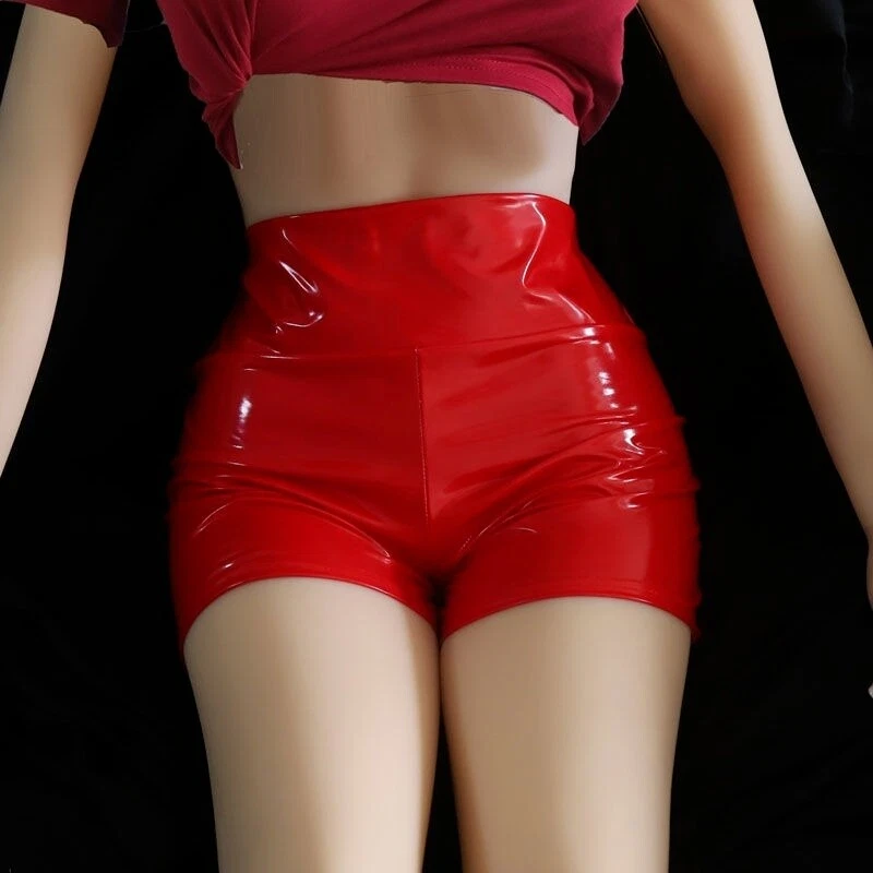 Lady Faux Patent Leather Shorts Hot Pants Trousers Pvc Shiny Slim Mini Clubwear - Image 3 of 4
