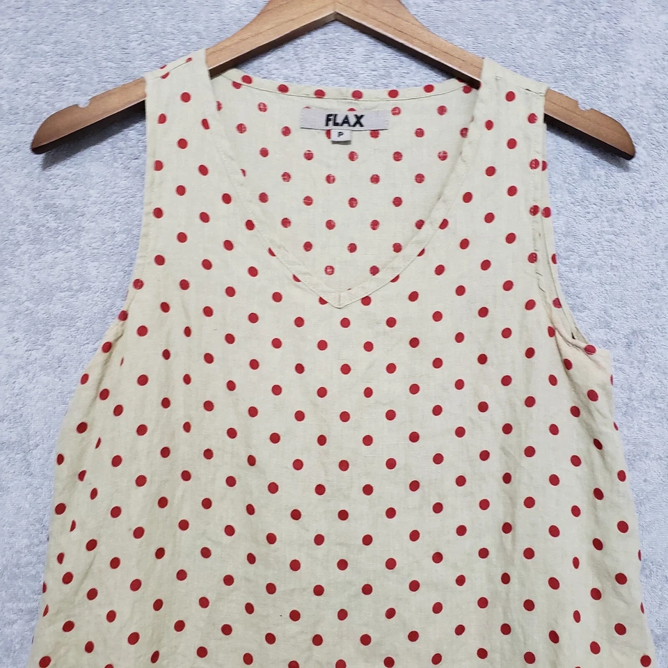 Vestido Lino Talla XS Corto Sin Mangas Cambio Lunares Caqui Rojo Pullover Foto 3 de 4