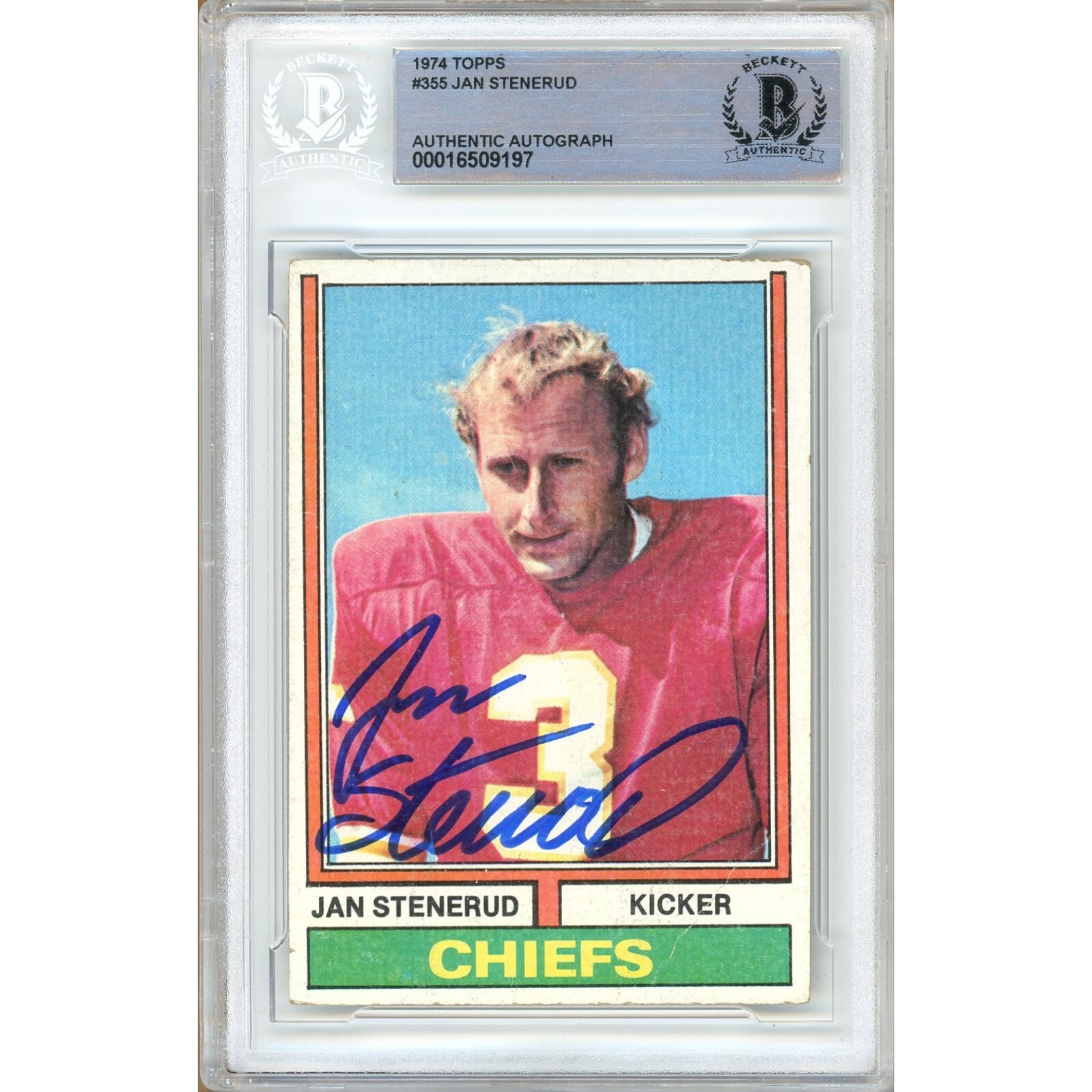 Jan Stenerud KC Chiefs Auto 1974 Topps Football Card HOF Signed BAS Auth Slab