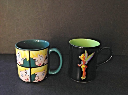 Set 2 Disney Tinkerbell Faces 10 Different Poses Green & Black Coffee Mugs/Cups - Picture 9 of 9