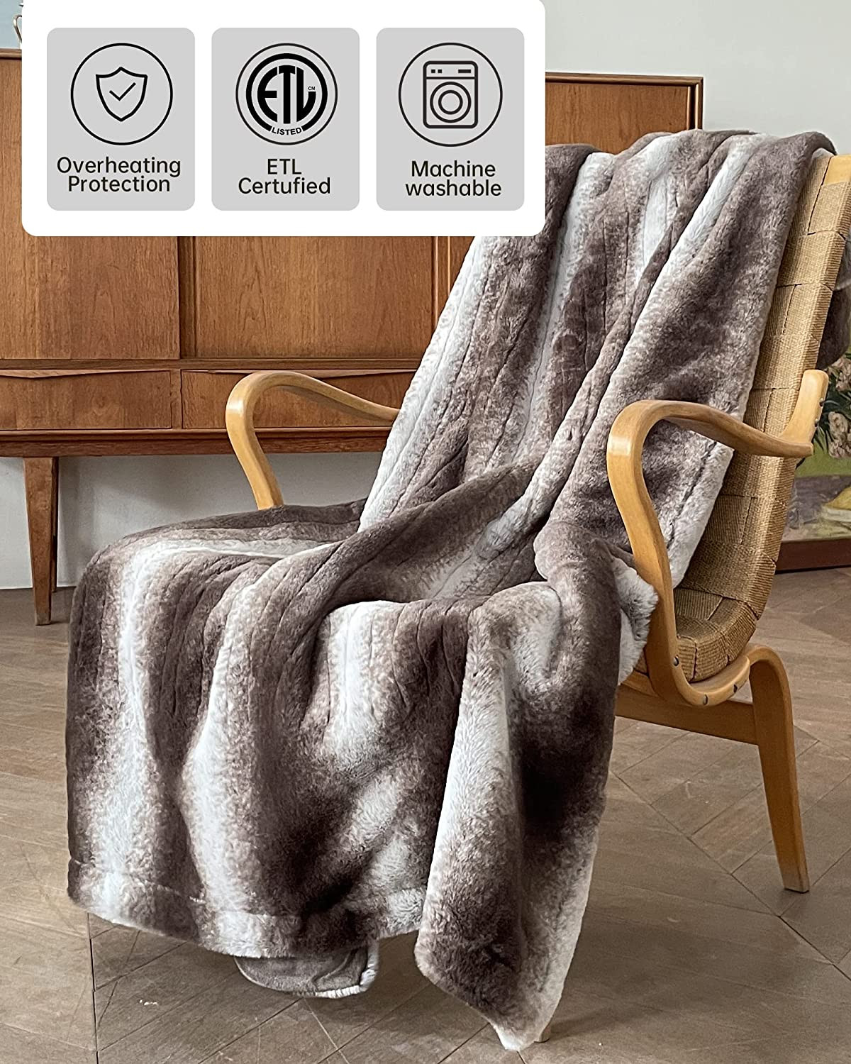 Electric Heated Throw Blanket Luxury Embossed Faux Fur 50 * 60'' Heated Blanket
