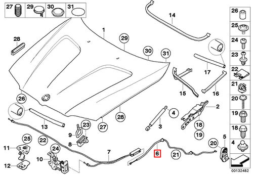 Neu Original BMW X3 Serie E83 Motorhaubenentriegelung Bowdenzug Innere - Bild 4 von 4