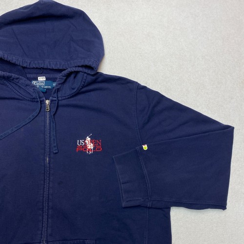 Vintage Polo Ralph Lauren Hoodie Men's 2XL Blue US Tennis Open 2005 Fleece Y2K - Picture 3 of 13