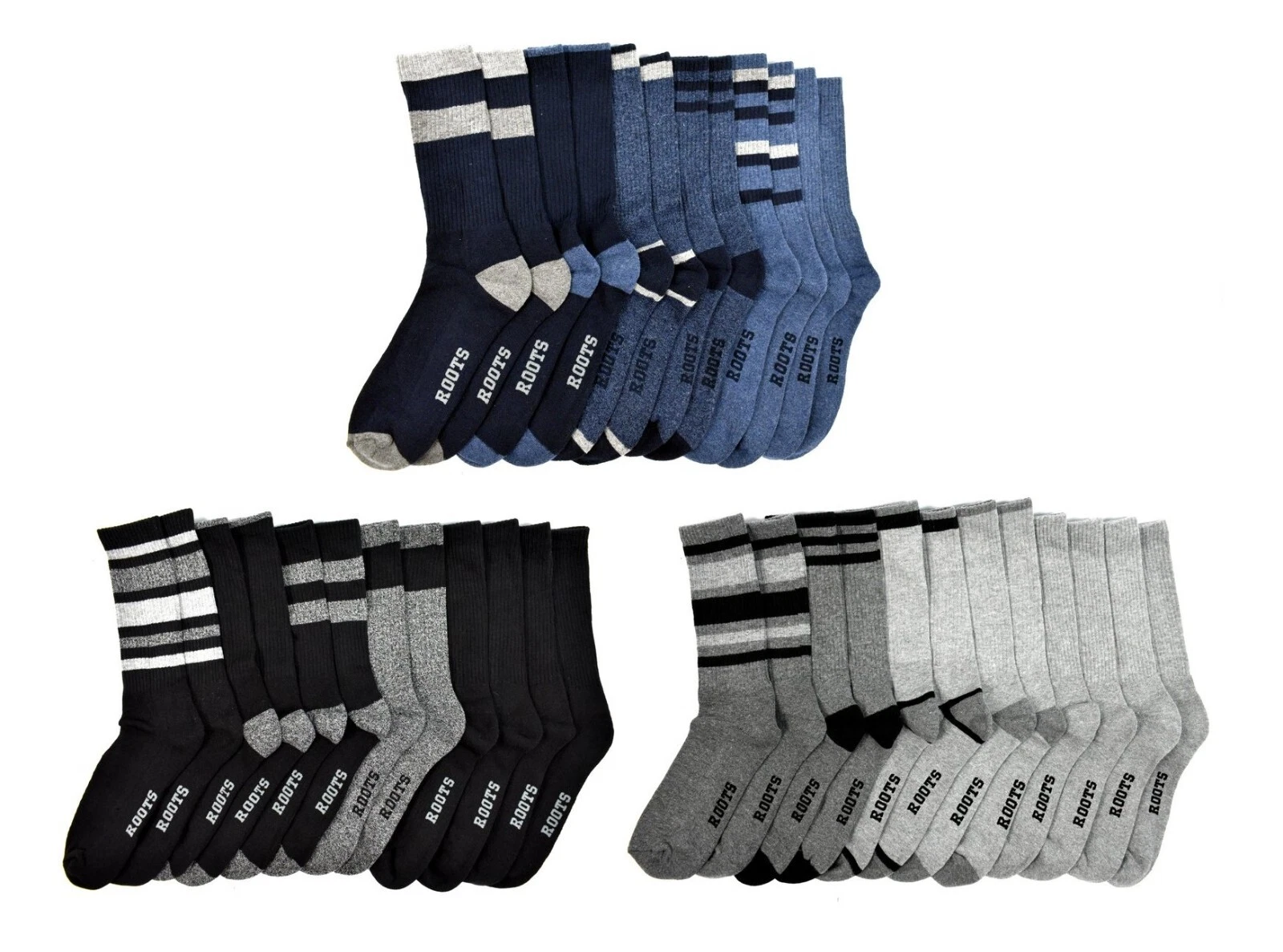 ROOTS Men's Cushion Crew Socks 6 Pairs, Fit Men's Shoe Size 7-12