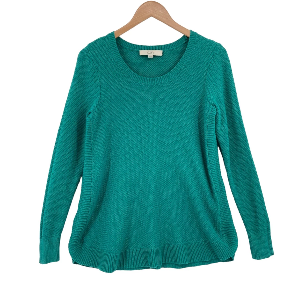 Ann Taylor LOFT Sweater Womens Small Green Knit 100 Cotton Long