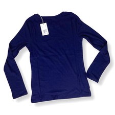 Women's Small Navy Blue Long-Sleeve Ribbed T-Shirt - Soft Stretch Crewneck Tee