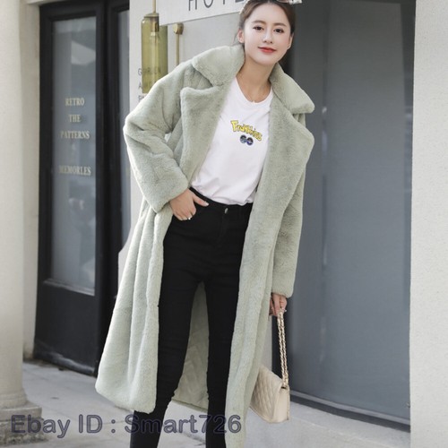 Abrigo de invierno parka largo medio de piel sintética para mujer cuello solapa colores - Imagen 11 de 36