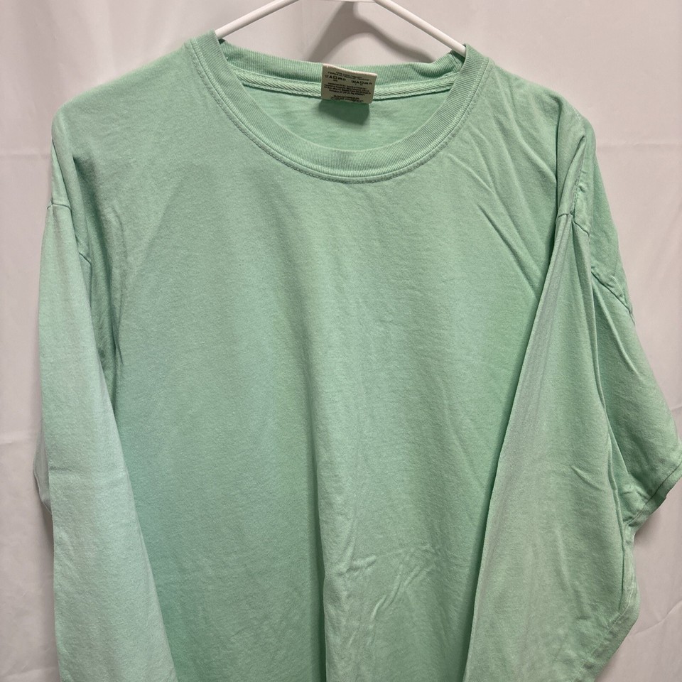 Ladies Mint Green Solid Long Sleeve Plain Tshirt Comfort Colors 100
