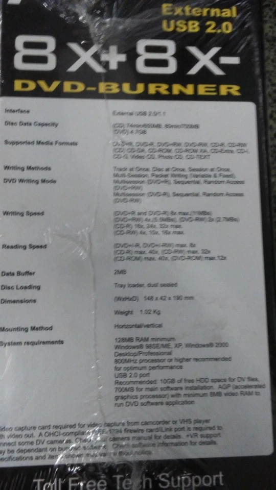 Pacific Digital 8X + 8X DVD USB RW Rewritable External Burner NIB Factory Sealed - Image 3 of 4