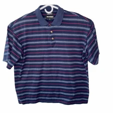 Bolle Polo Mens Medium Blue Stripe 100pc Mercerized Cotton SS Golf Shirt