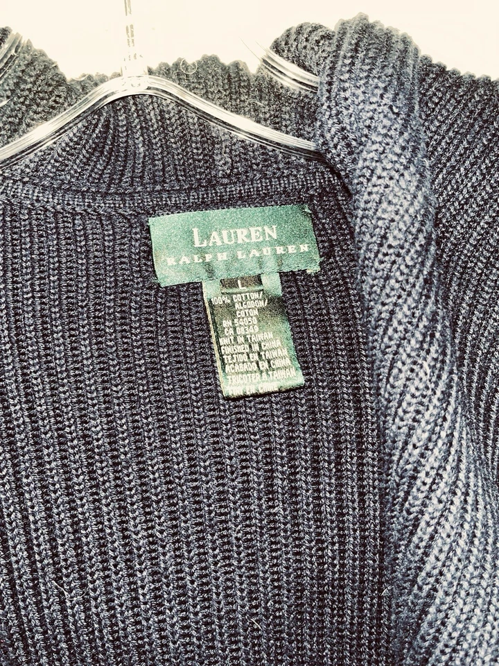 Vtg Lauren Ralph Lauren Sz L Long Navy Blue Sweater w/Belt Maxi/Midi 100% Cotton - Image 2 of 2