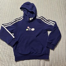 Adidas Originals Kids Purple Floral Trefoil Hoodie Sweatshirt Size XS 7-8Y