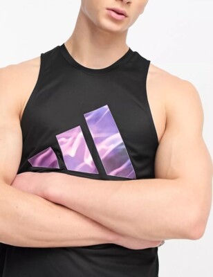 Adidas Aeroready Training Black Electric Print Bar Logo Slim Fit Tank  Tank Top