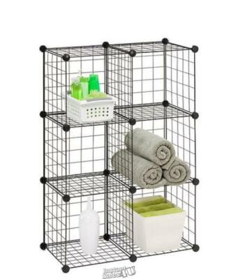 Stoneberry-6-Pack Modular Mesh Storage Cube BLACK Steel Rack 30''Lx14.5''Dx44.75''H
