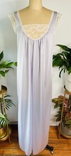 VTG 70'S FRENCH MAID LOVELY BLUE PURPLE NYLON OFF WHITE LACE LONG NIGHTGOWN M