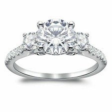 2.54Ct Round Cut White Moissanite Engagement Ring in Solid 14k White Gold Size 6