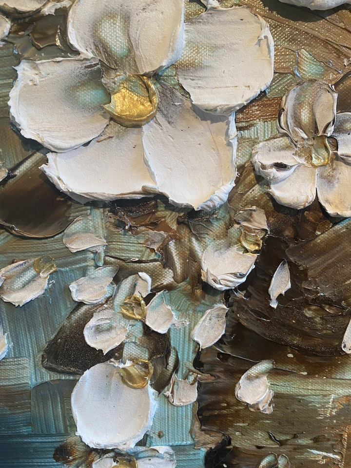 Cuchillo Paleta Ramo Pintura Original Texturizado Flores Blancas Arte 24x24 Susanna Foto 3 de 4