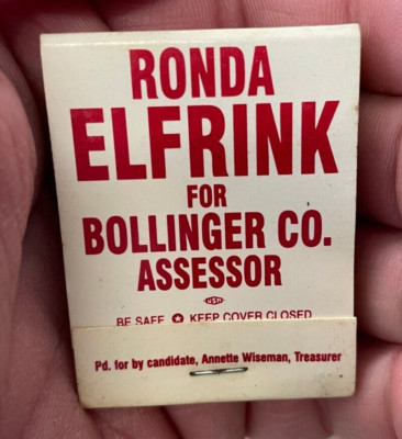 Vintage Vote Ronda Elfrink for Bollinger CO Assessor Matchbook Marble Hill MO