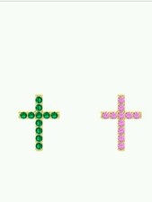 14K yellow gold ladies girl religious cross post stud earring
